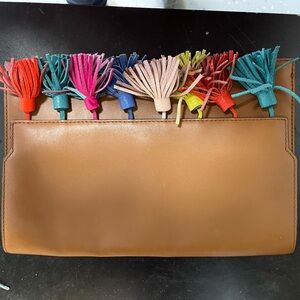 Rebecca Minkoff Brown and Red Clutch with Colorful Tassels